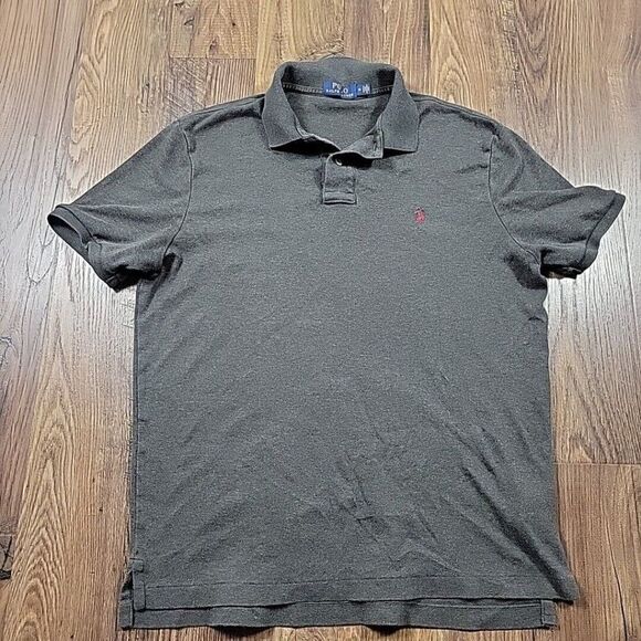 Polo Ralph Lauren Shirt Mens Medium Gray Burgundy Pony Short Sleeve Preppy - Picture 1 of 8